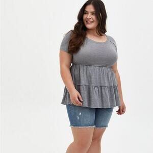 Torrid Babydoll Slub Scoop Neck Tiered Heathered Grey Short Sleeve Top Size 0/12